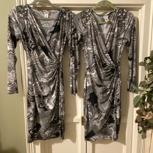 Paisley mock wrap rouched dress